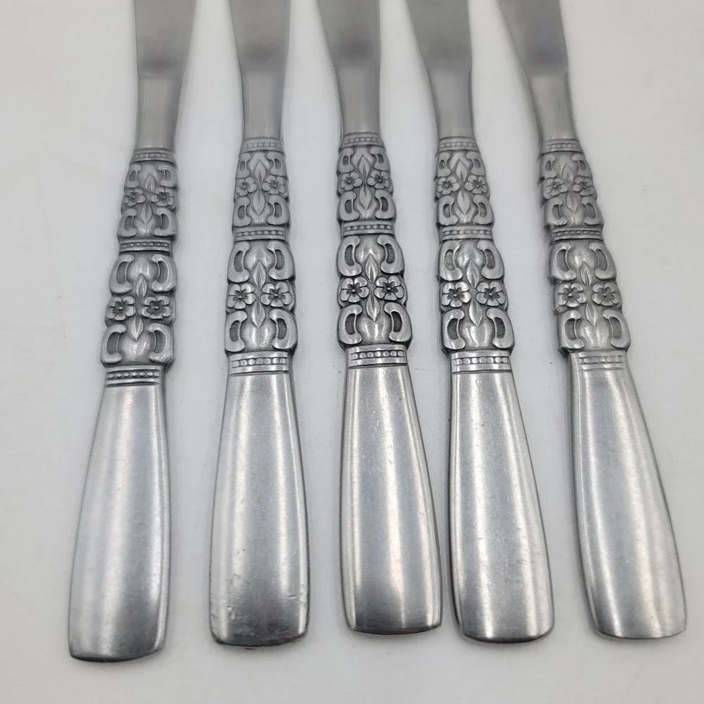 5pc Oneida Rebecca Stainless Steel Dinner Knives Set Floral Scroll Flatware